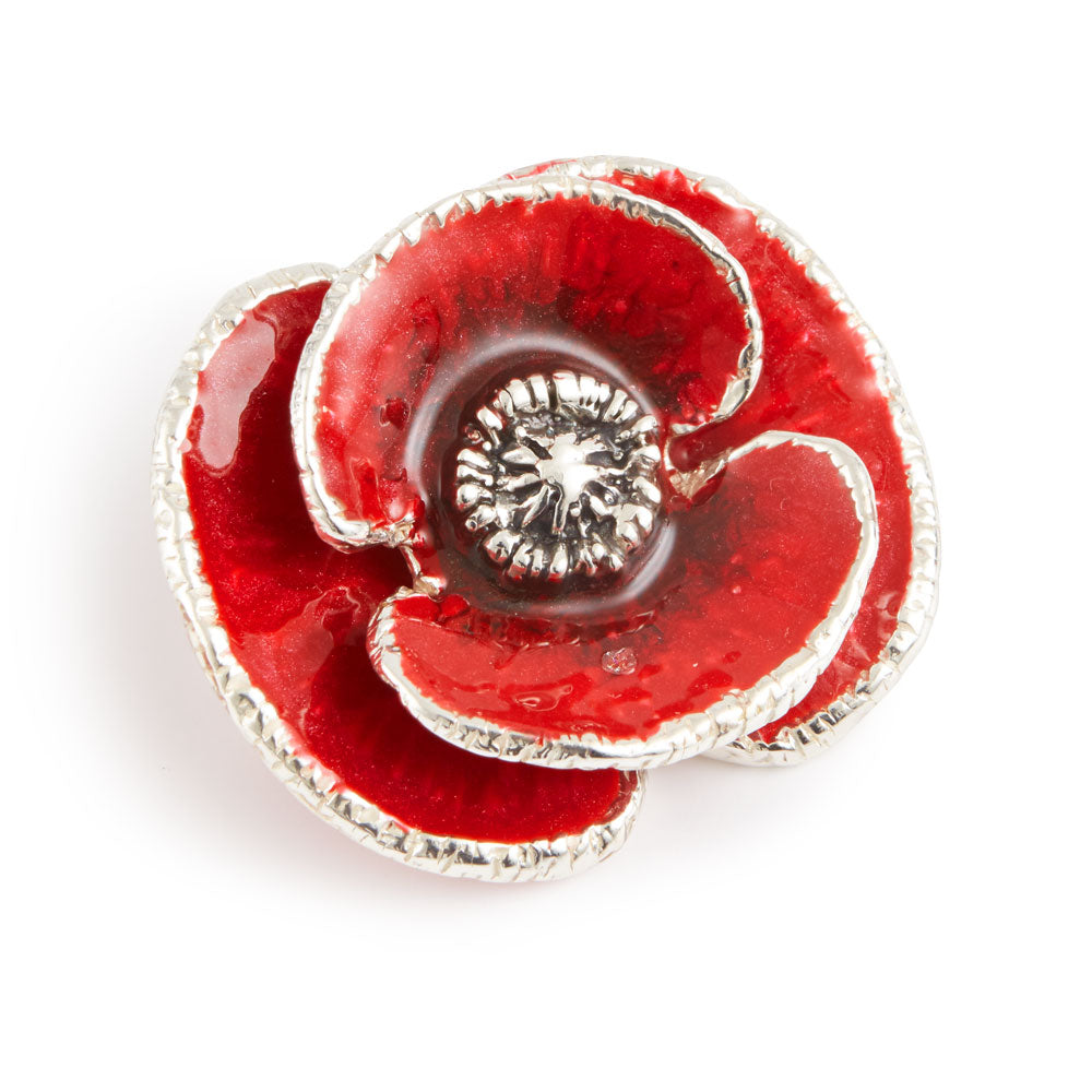 Saturno Silver & Enamelled Poppy Brooch