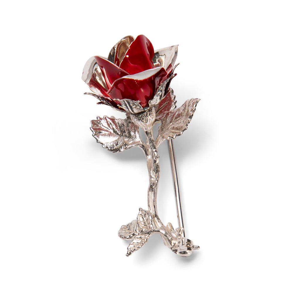 Saturno Silver Red Rose Brooch