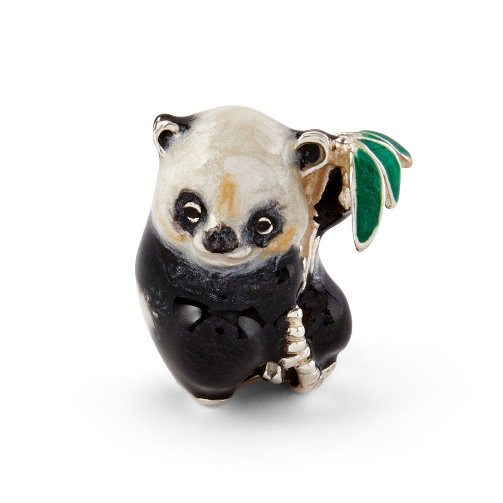 Saturno Silver & Enamelled Panda with Leaves – Very Small