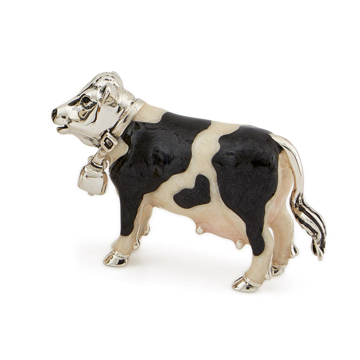 Saturno Silver & Enamelled Black and White Cow
