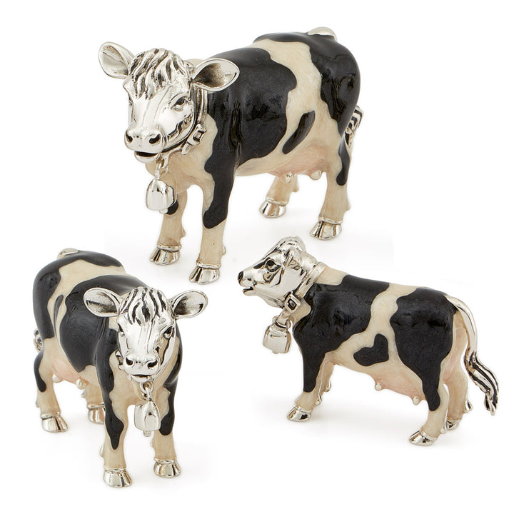 Saturno Silver & Enamelled Black and White Cow