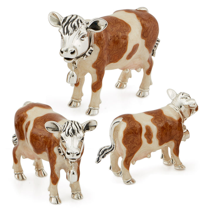 Saturno Silver & Enamelled Cow - Brown