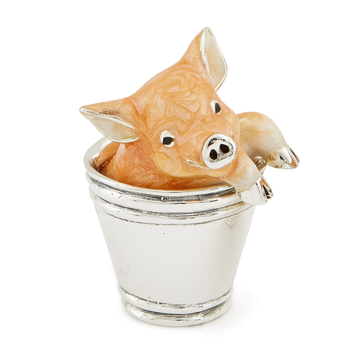 Saturno Silver & Enamelled Pig in Bucket