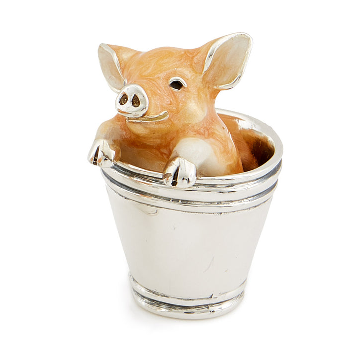 Saturno Silver & Enamelled Pig in Bucket