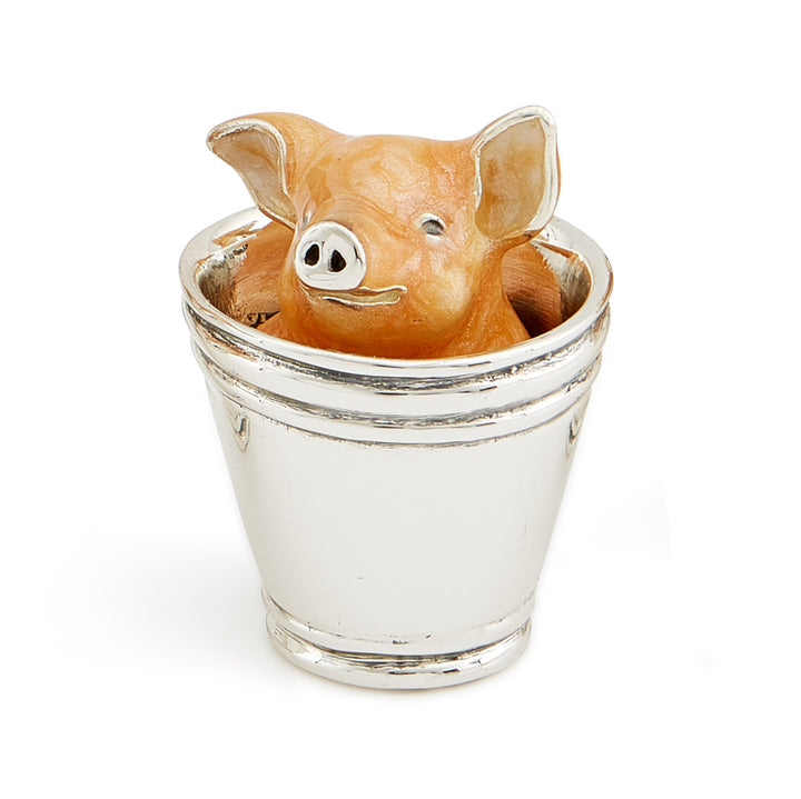 Saturno Silver & Enamelled Pig in Bucket