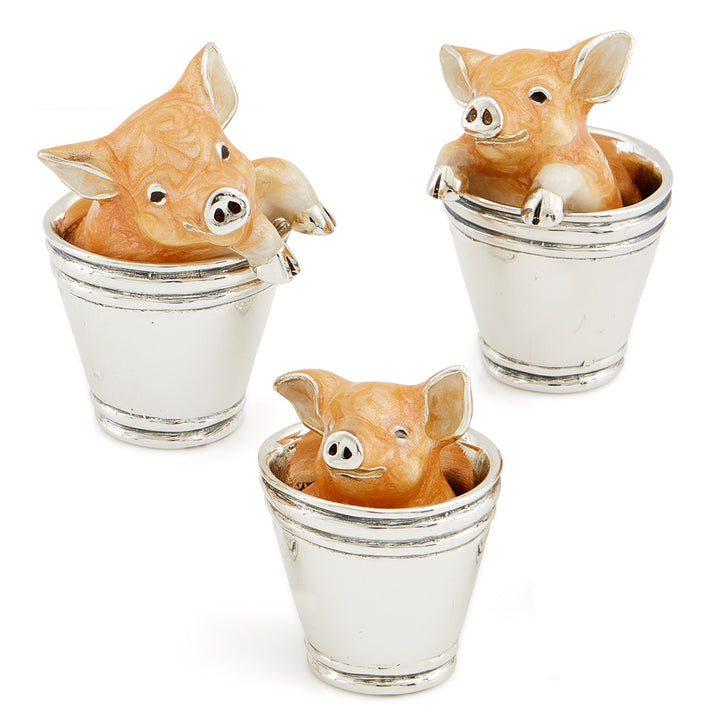 Saturno Silver & Enamelled Pig in Bucket