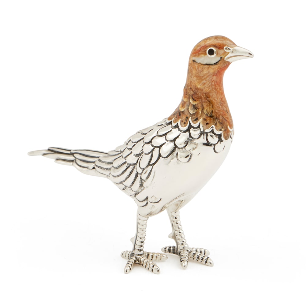 Saturno Silver & Enamelled Pheasant Hen with Enamel Head