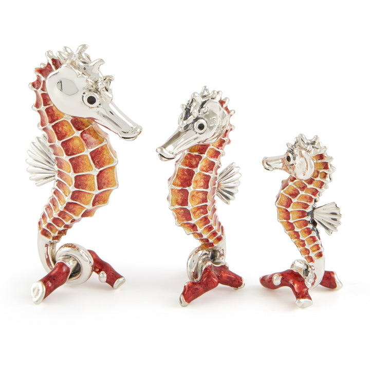 Saturno Silver & Enamelled Red Sea Horse Family