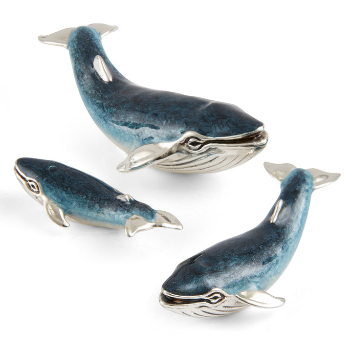 Saturno Silver & Enamelled Blue Whale Family