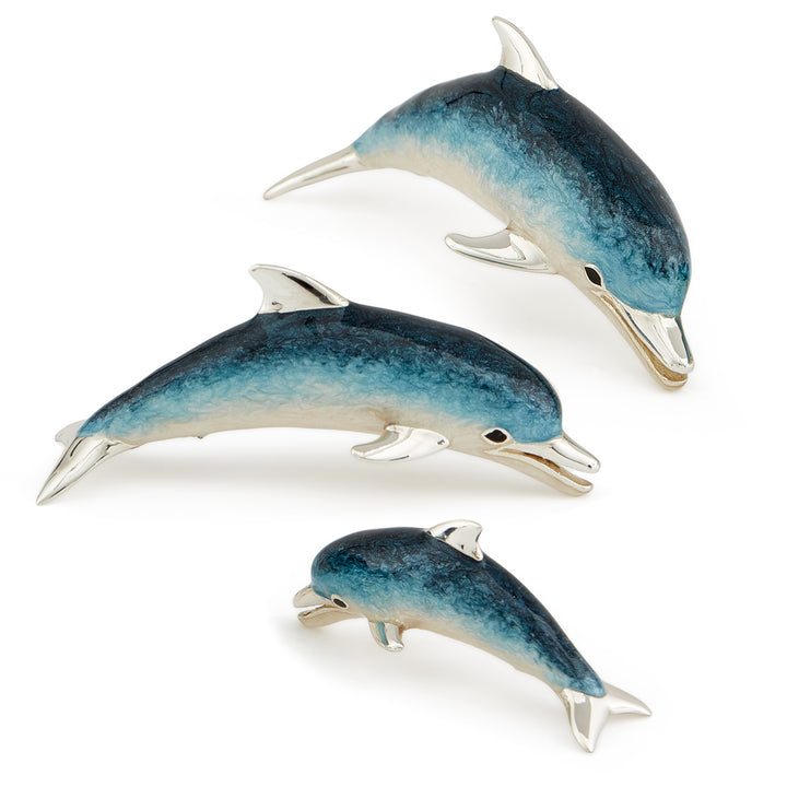 Saturno Silver & Enamelled Dolphin Family – Swimming