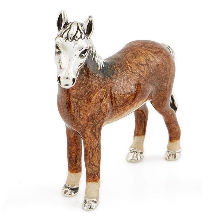 Saturno Silver & Enamelled Horse Standing – Dark Brown
