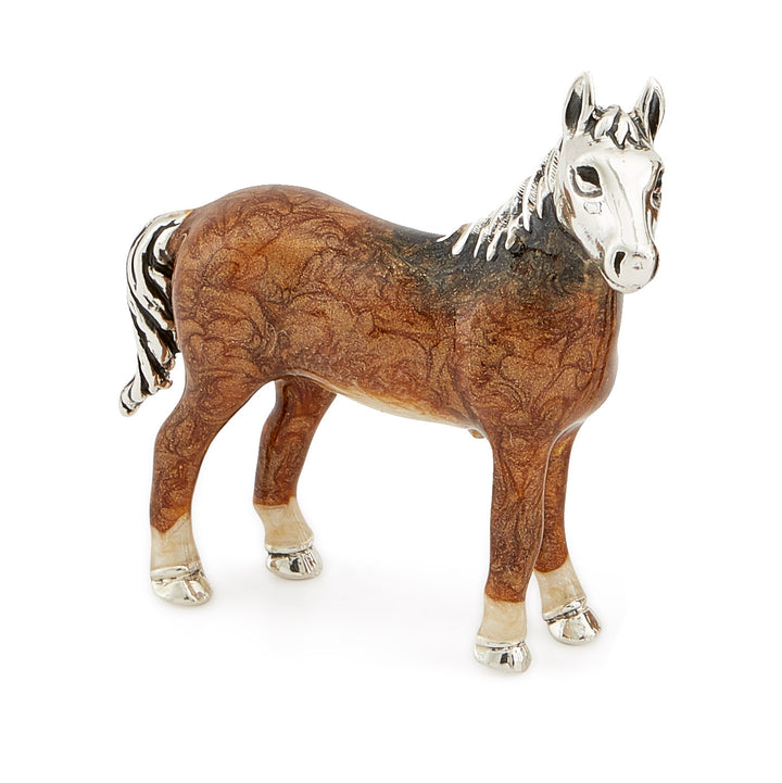 Saturno Silver & Enamelled Horse Standing – Dark Brown