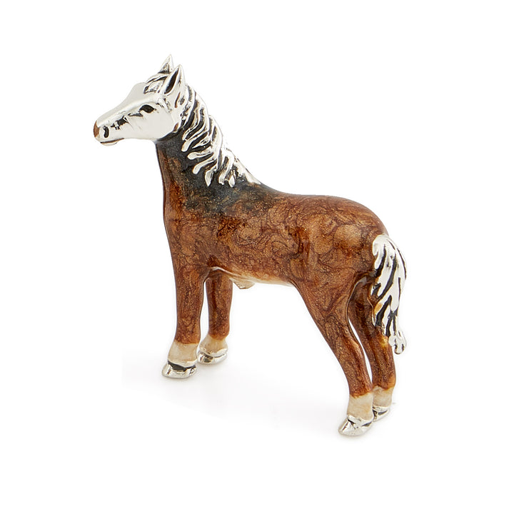 Saturno Silver & Enamelled Horse Standing – Dark Brown