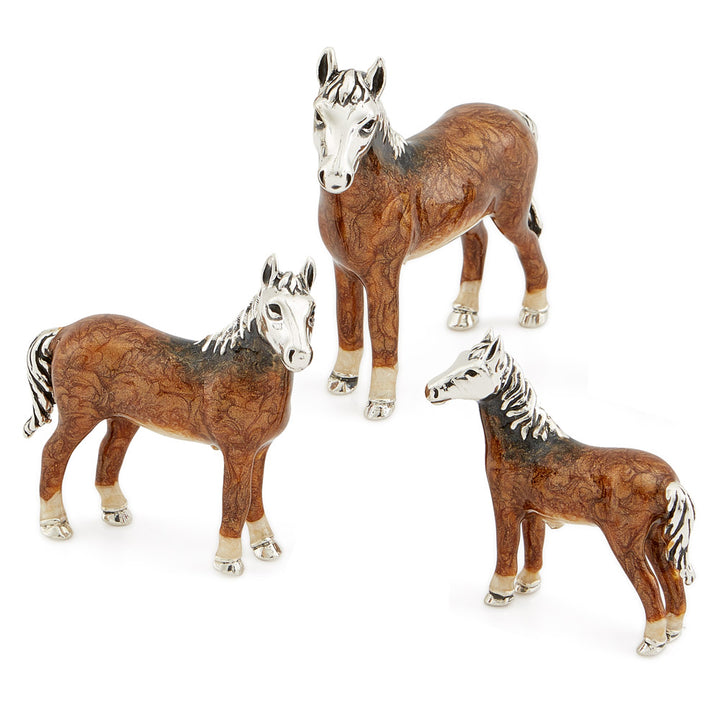 Saturno Silver & Enamelled Horse Standing – Dark Brown