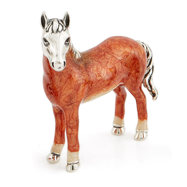 Saturno Silver & Enamelled Horse Standing – Light Brown