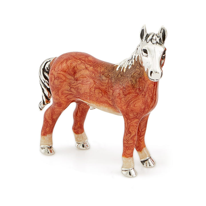 Saturno Silver & Enamelled Horse Standing – Light Brown