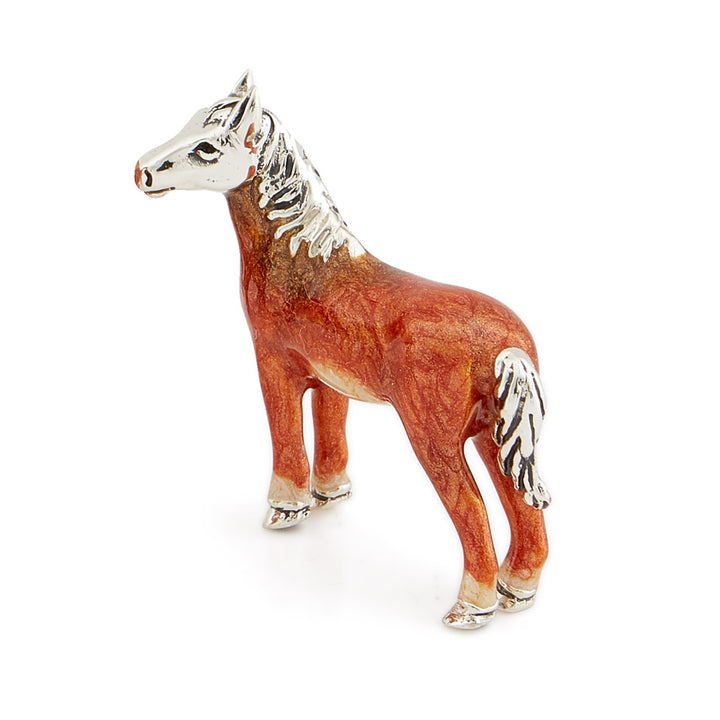 Saturno Silver & Enamelled Horse Standing – Light Brown
