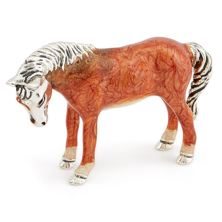 Saturno Silver & Enamelled Horse – Light Brown