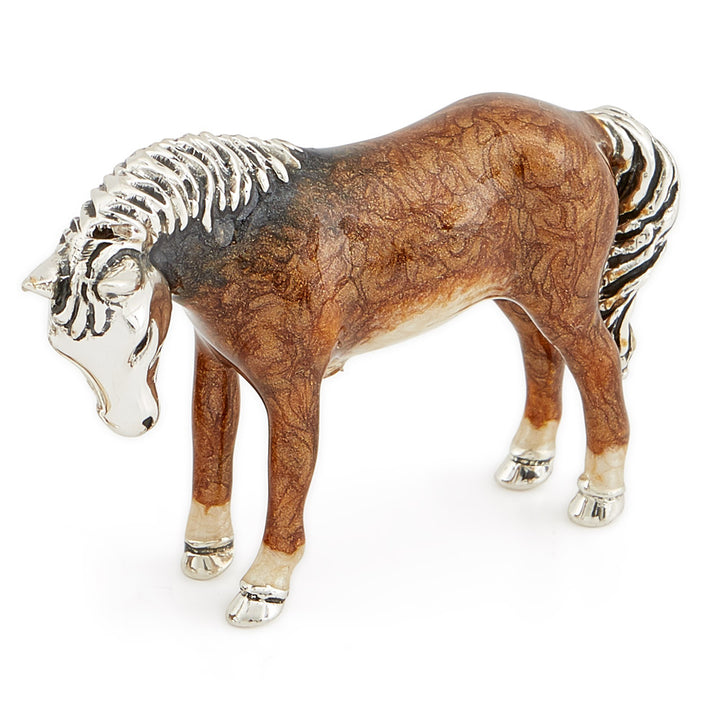 Saturno Silver & Enamelled Horse - Dark Brown