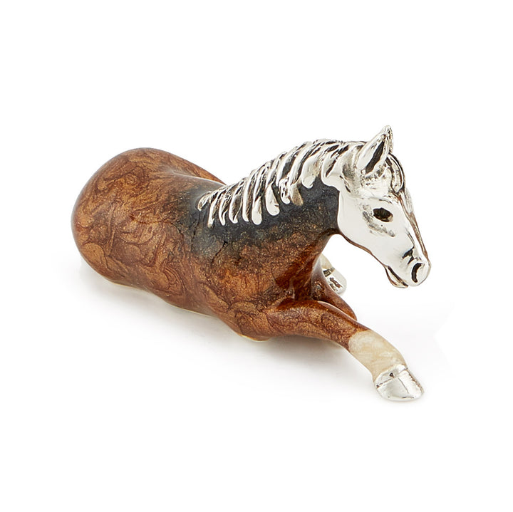 Saturno Silver & Enamelled Horse - Dark Brown