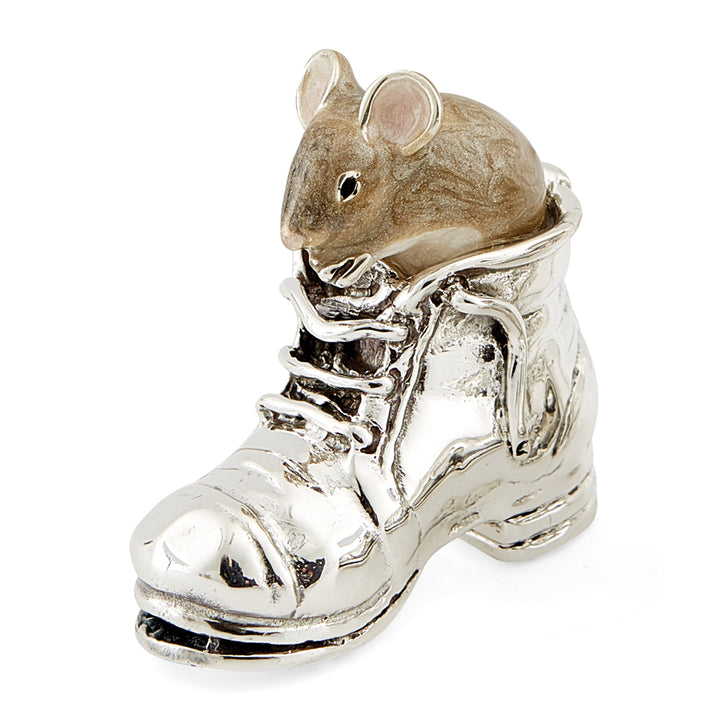Saturno Silver & Enamelled Mouse in a Boot – Grey