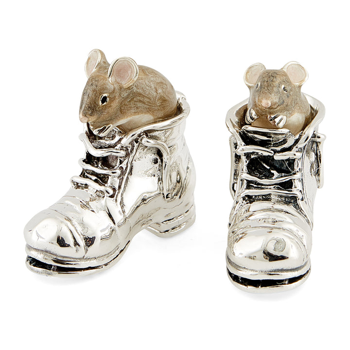 Saturno Silver & Enamelled Mouse in a Boot – Grey