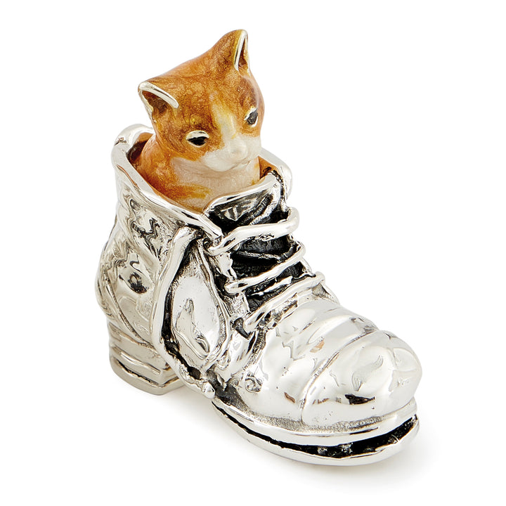 Saturno Silver & Enamelled Cat in a Shoe – Ginger
