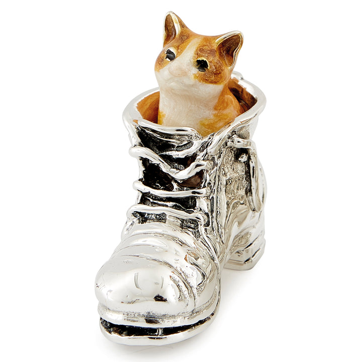 Saturno Silver & Enamelled Cat in a Shoe – Ginger