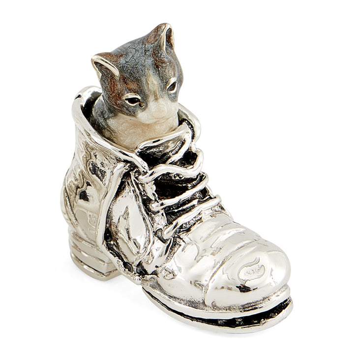 Saturno Silver & Enamelled Cat in a Shoe – Tabby