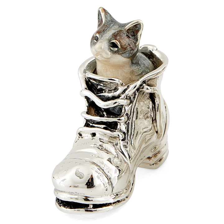Saturno Silver & Enamelled Cat in a Shoe – Tabby
