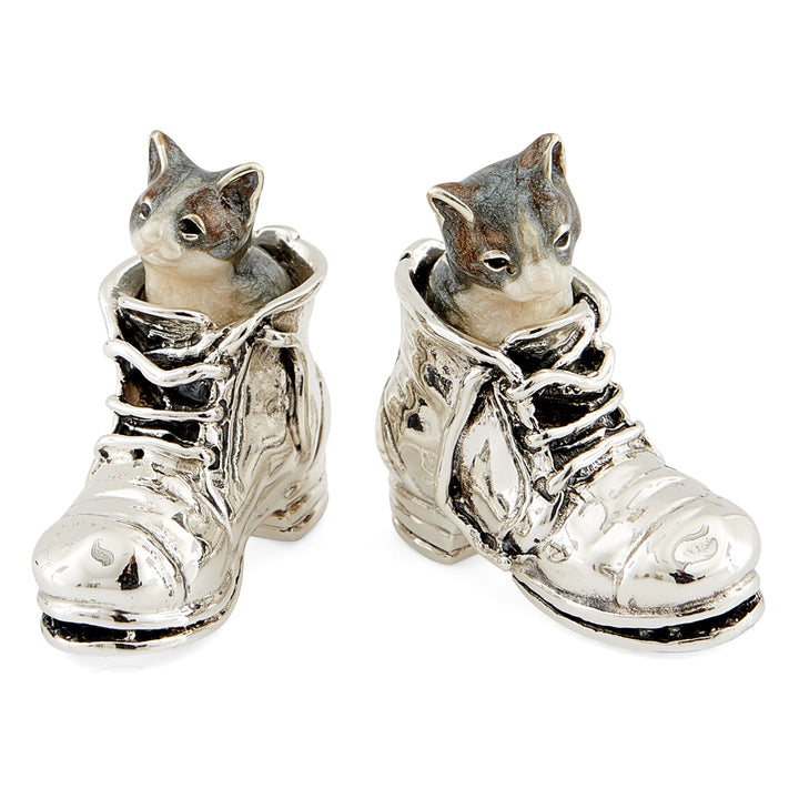Saturno Silver & Enamelled Cat in a Shoe – Tabby