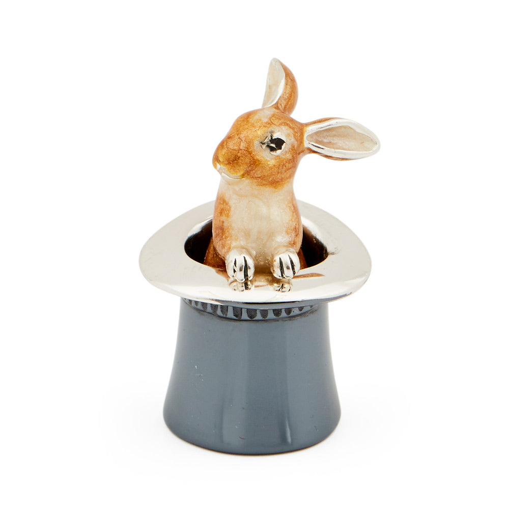 Saturno Silver & Enamelled Rabbit in a Hat - Brown