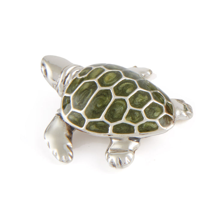 Saturno Silver & Enamelled Green Turtle Family
