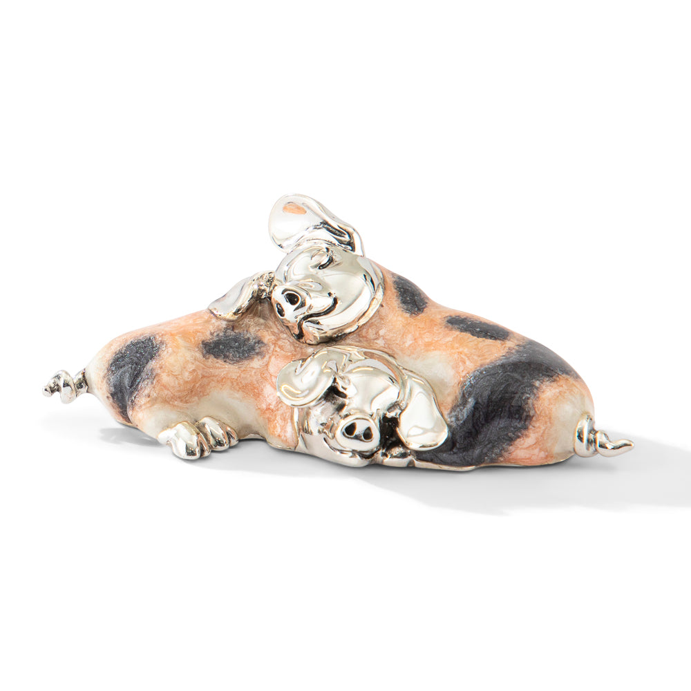 Saturno Silver & Enamelled Huddling Pigs