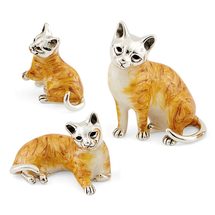 Saturno Silver & Enamelled Ginger Kitten Family