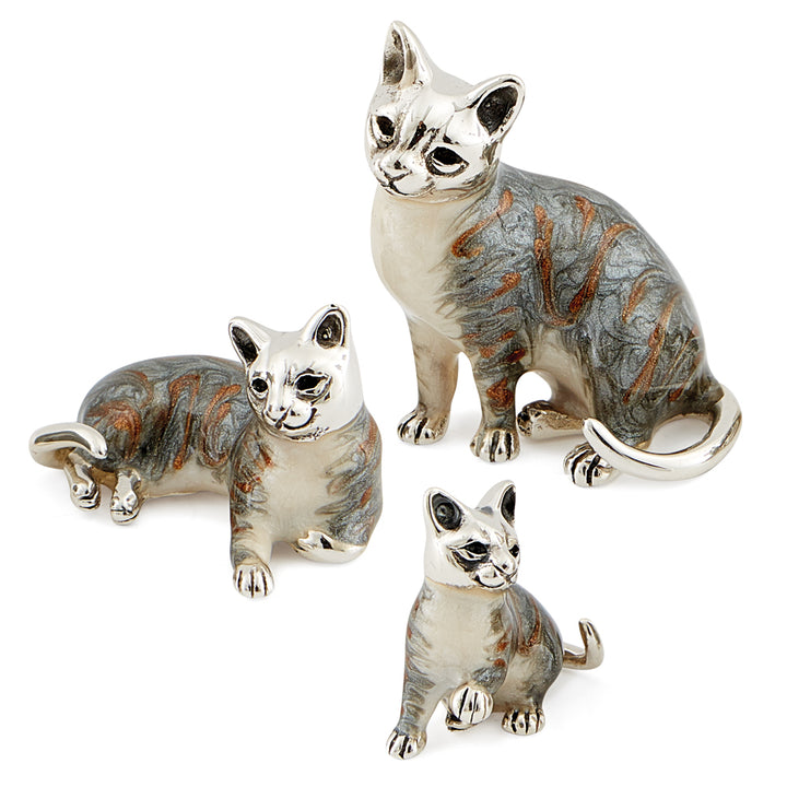 Saturno Silver & Enamelled Tabby Kitten Family