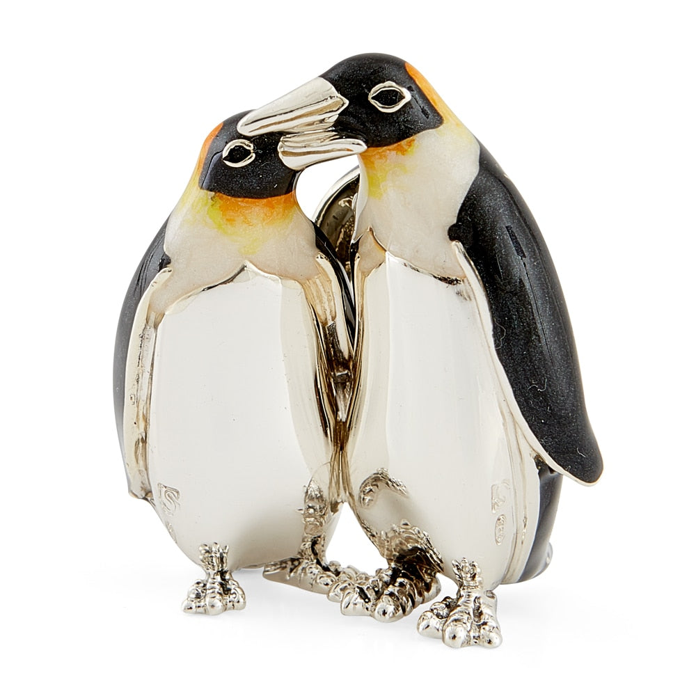 Saturno Silver & Enamelled Penguin Couple Embracing