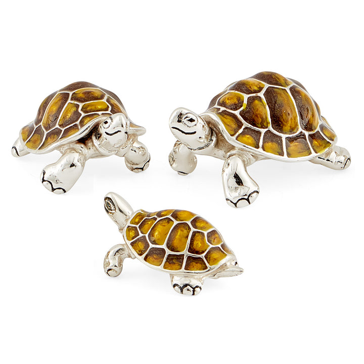 Saturno Silver & Enamelled Yellow Tortoise Family