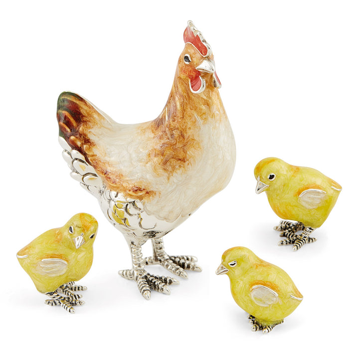 Saturno Silver & Enamelled Hen and Chicks