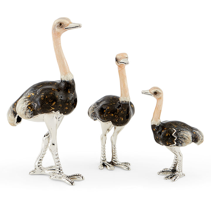 Saturno Silver & Enamelled Ostrich Family