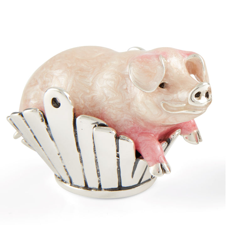 Saturno Silver & Enamelled Pig in a Basket