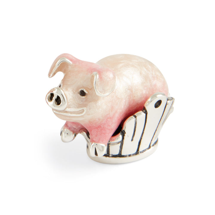 Saturno Silver & Enamelled Pig in a Basket