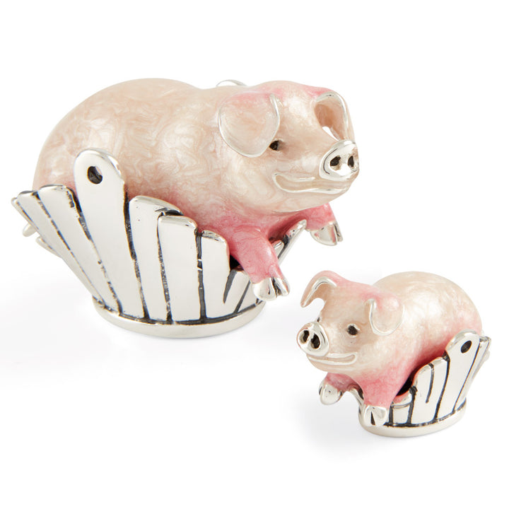 Saturno Silver & Enamelled Pig in a Basket