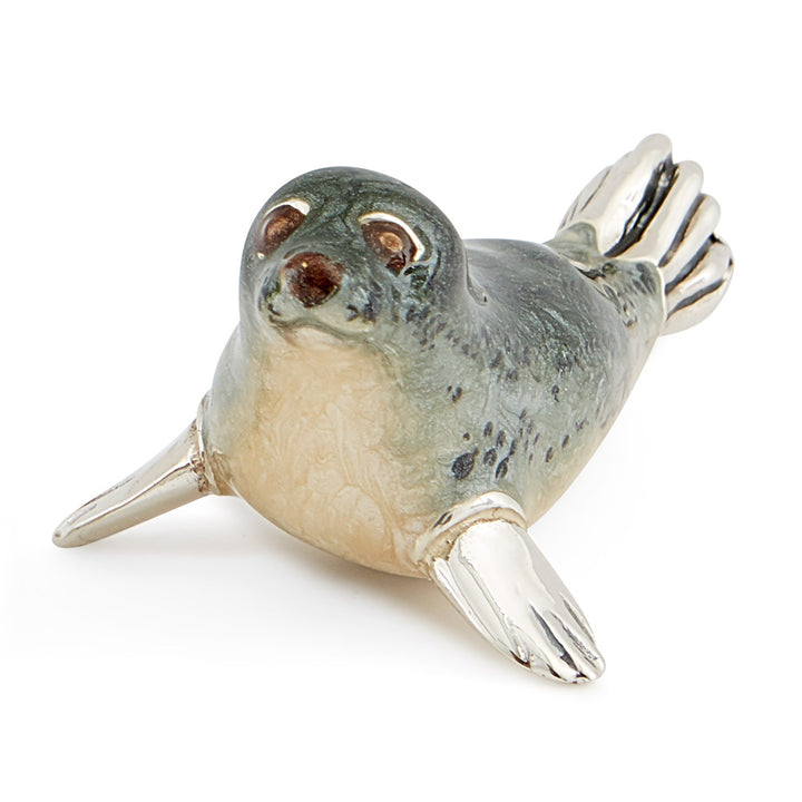 Saturno Silver & Enamelled Grey Seal Couple