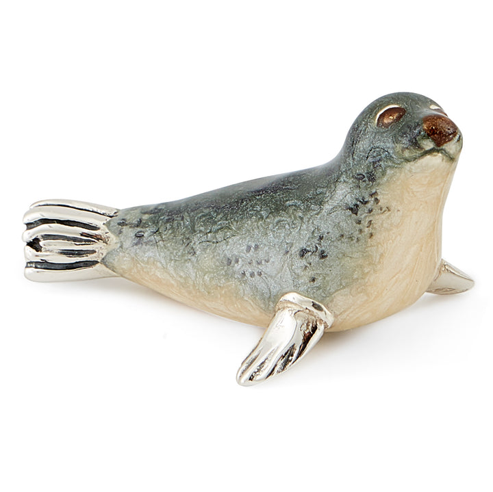 Saturno Silver & Enamelled Grey Seal Couple
