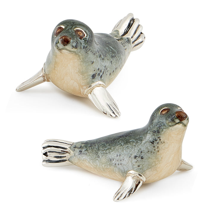 Saturno Silver & Enamelled Grey Seal Couple