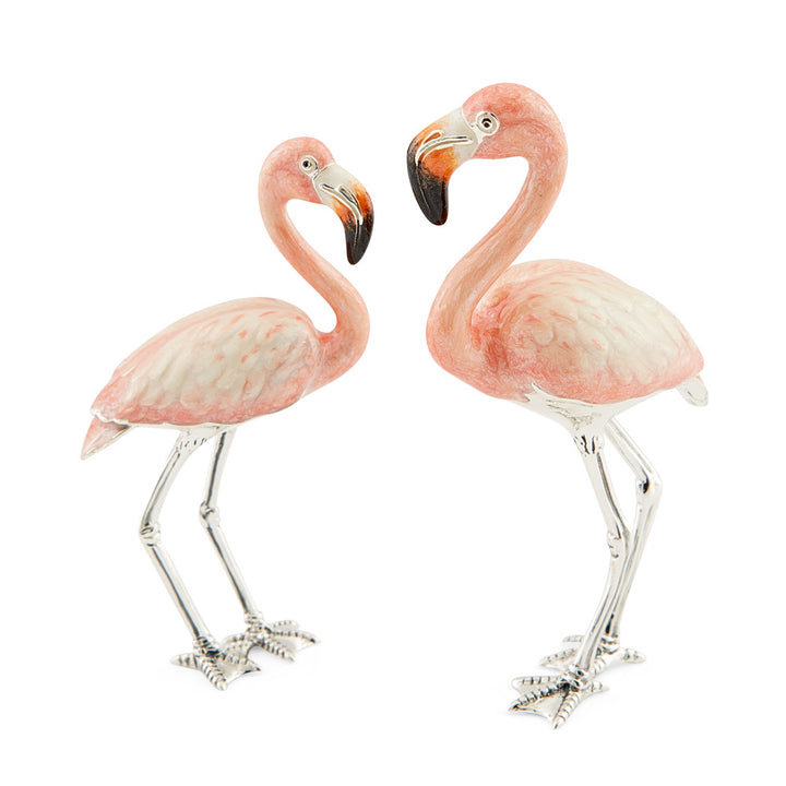 Saturno Silver & Enamelled Pink Flamingo Couple