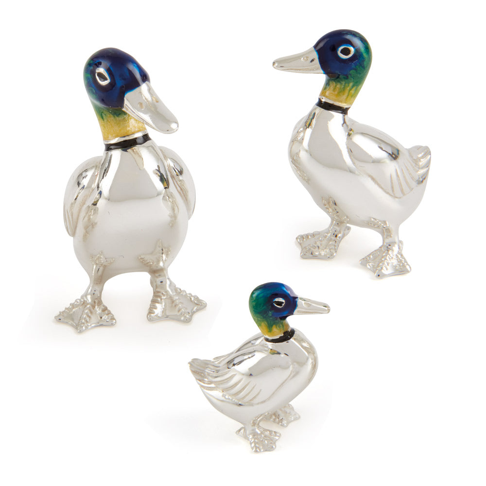 Saturno Silver Enamelled Standing Duck Family1