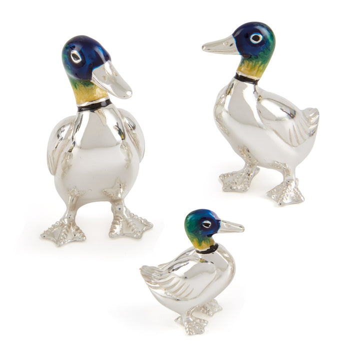 Saturno Silver & Enamelled Standing Duck Family