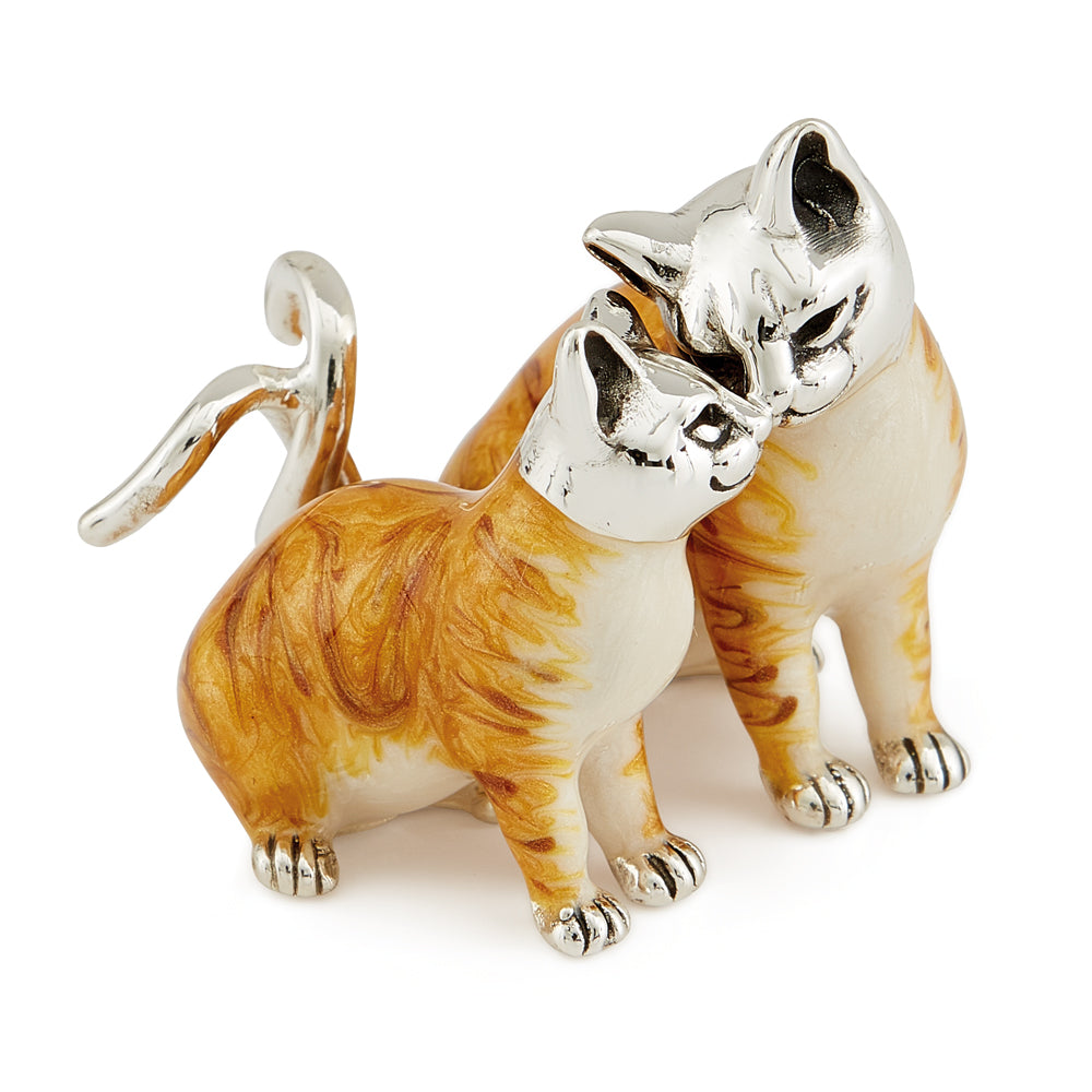 Saturno Silver & Enamelled Ginger Cat Couple – Enamel Body